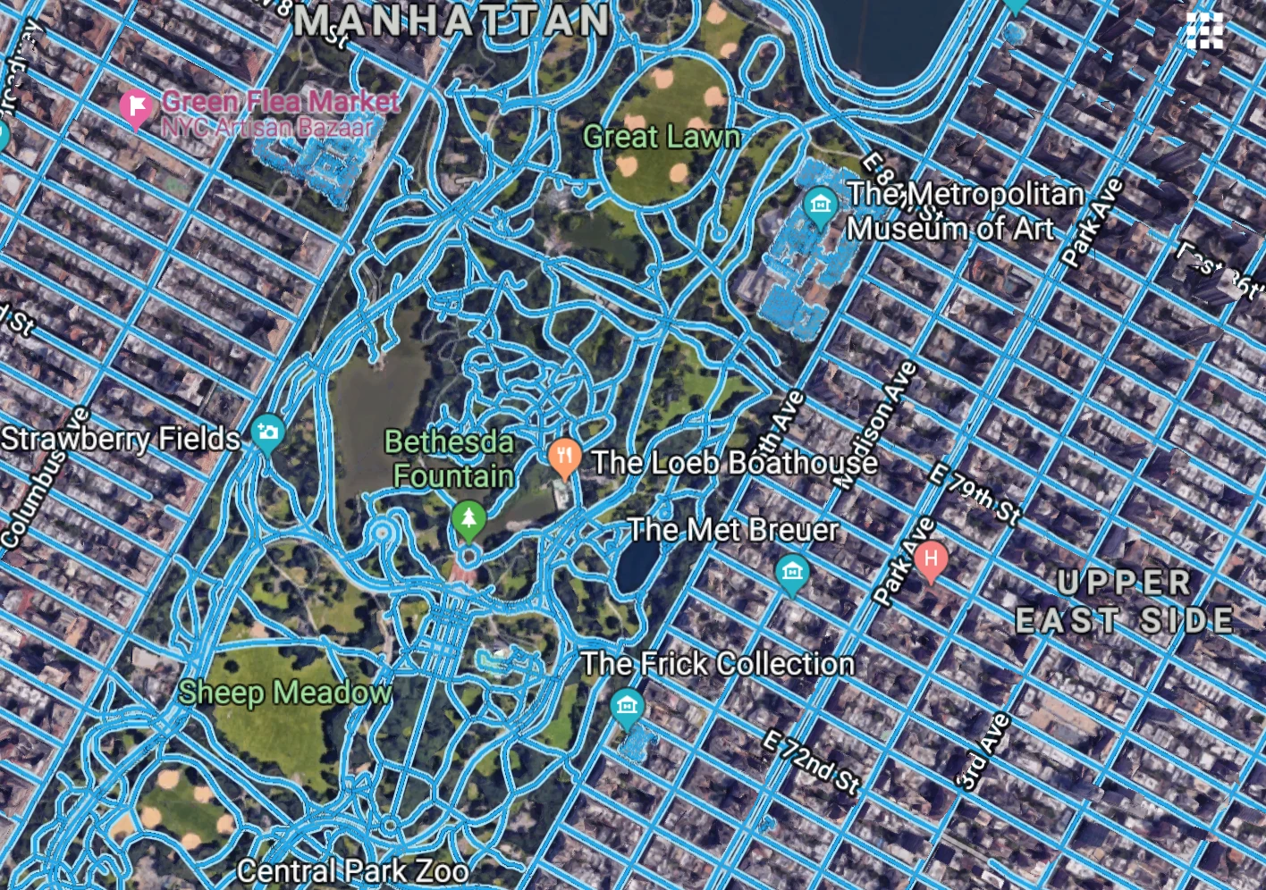 Traditionally-traced roads, as they appear on Google Maps