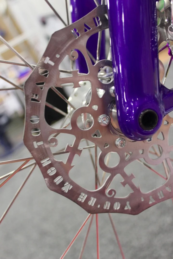 The brake rotors feature a line from the song Little Red Corvette