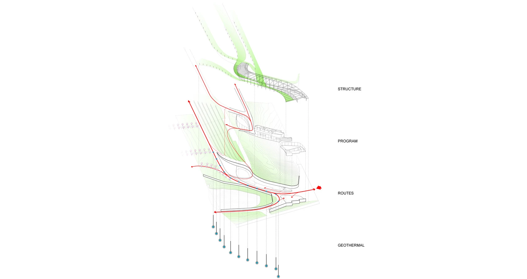 By building into a preexisting berm at the north end, the structure taps into the a geothermal energy source