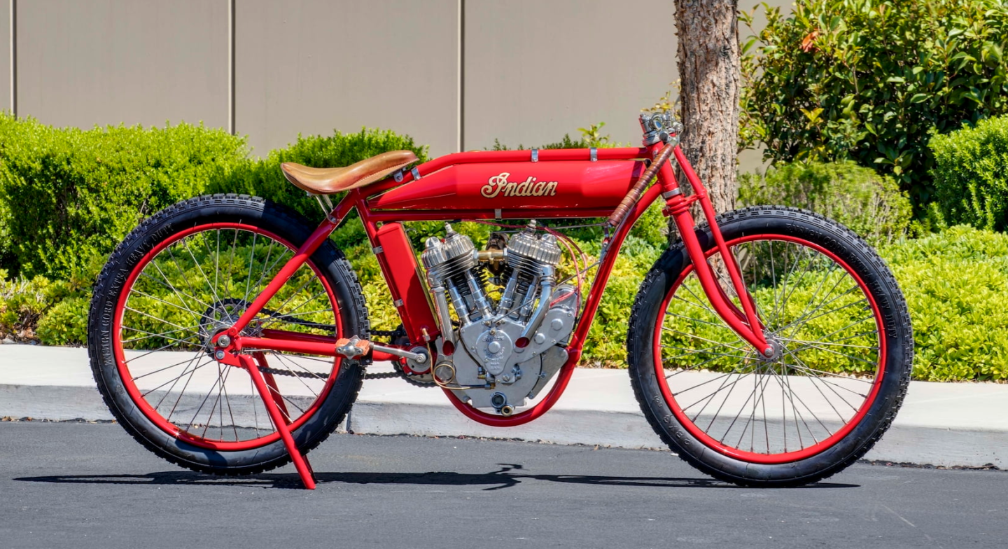 Sold for $68,750 | 1918 Indian Twin Board Track Racer | Mecum | Estimated price: $50,000 to $75,000 | Official Auction Page
