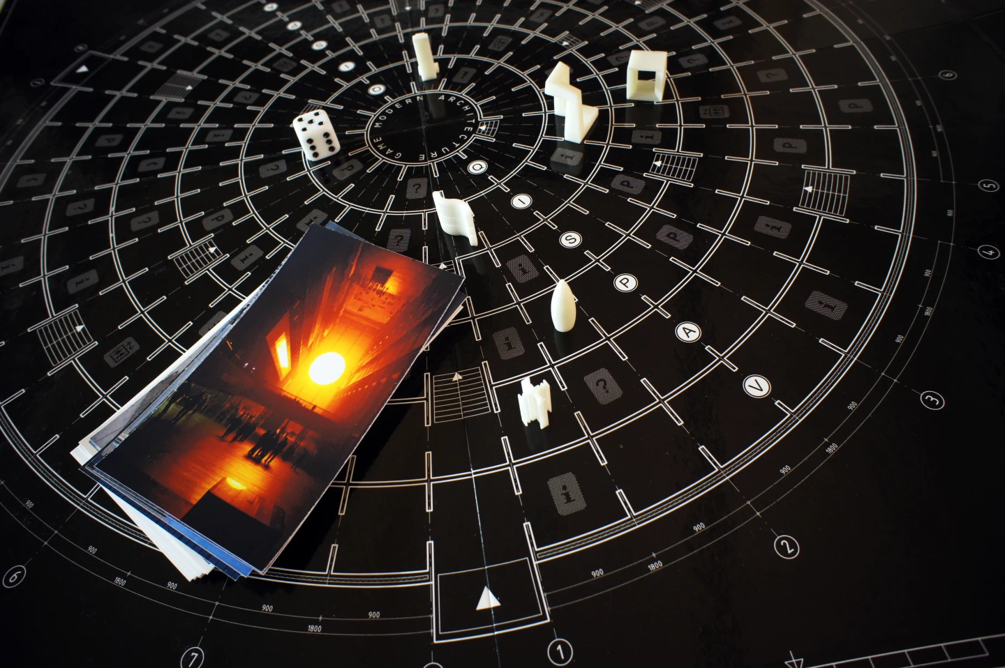 The Modern Architecture Boardgame's board is as iconic as its pieces