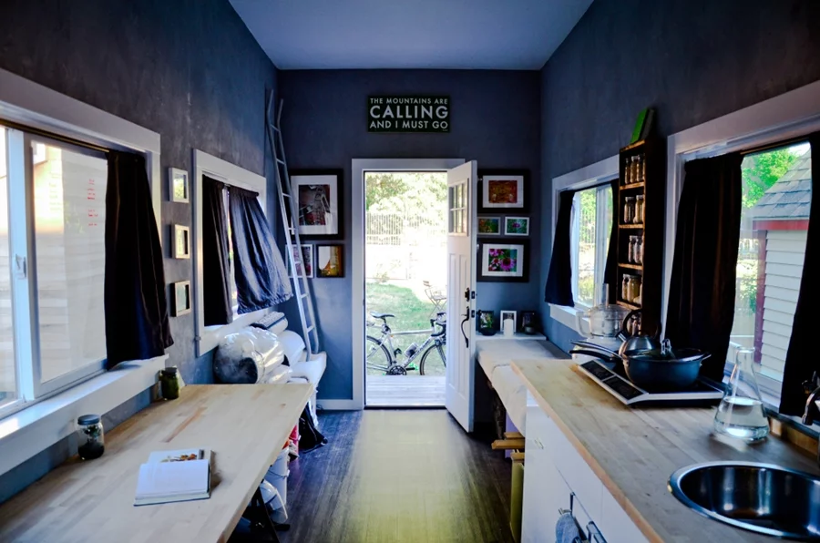 The ladder that provides access to the sleeping are in the Matchbox can be easily stored out of the way