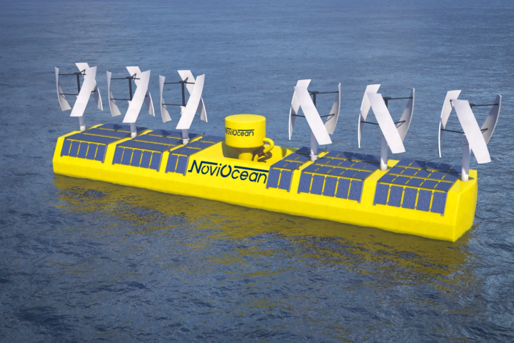 This hybrid energy platform is an innovative 650-kW wave power generator, with 300 kW of wind energy and 50 kW of solar piggybacked on board