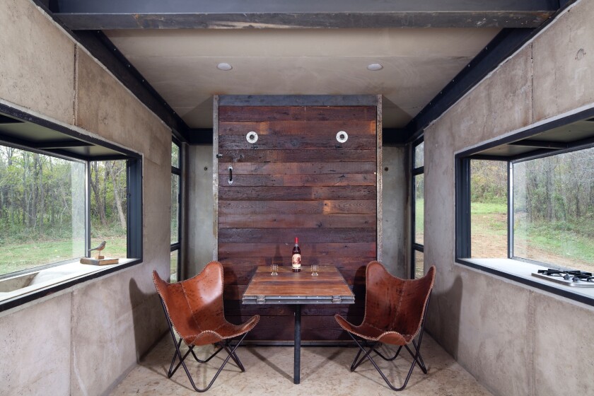 The Lost Whisky Concrete Cabin consists of pre-cast concrete panels and concrete skinned SIPs (structurally insulated panels)