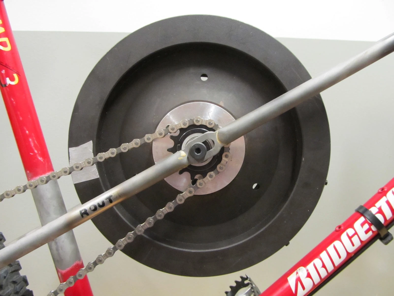 The flywheel on Maxwell von Stein's bike came from an automobile engine
