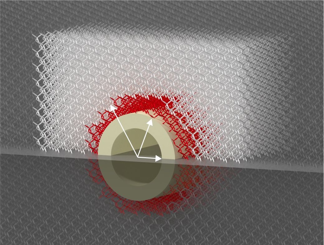The cloaking material consists of many needle-shaped cones connected end-to-end that are precisely tuned to the mechanical properties of the object being cloaked (Photo: T Bückmann / KIT)