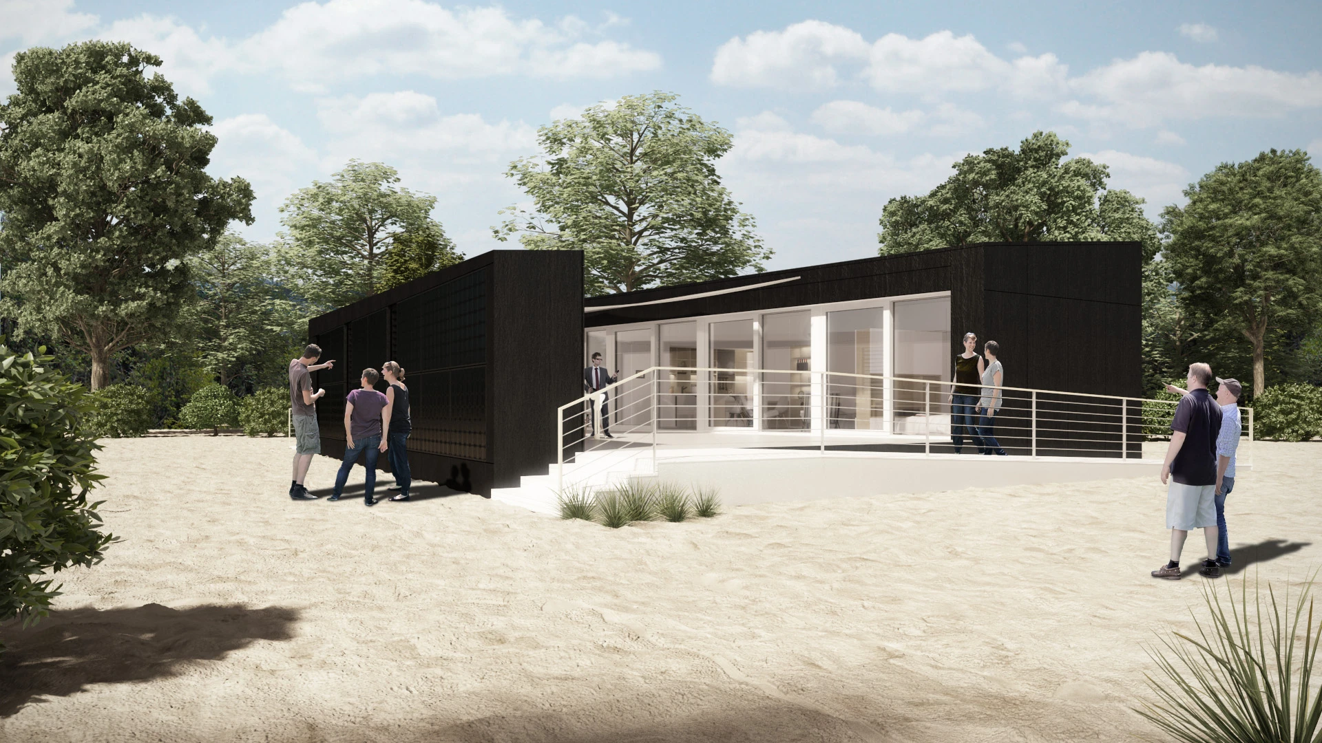 The prominent south-facing wall features a considerably large surface area that is entirely fitted with photovoltaic panels