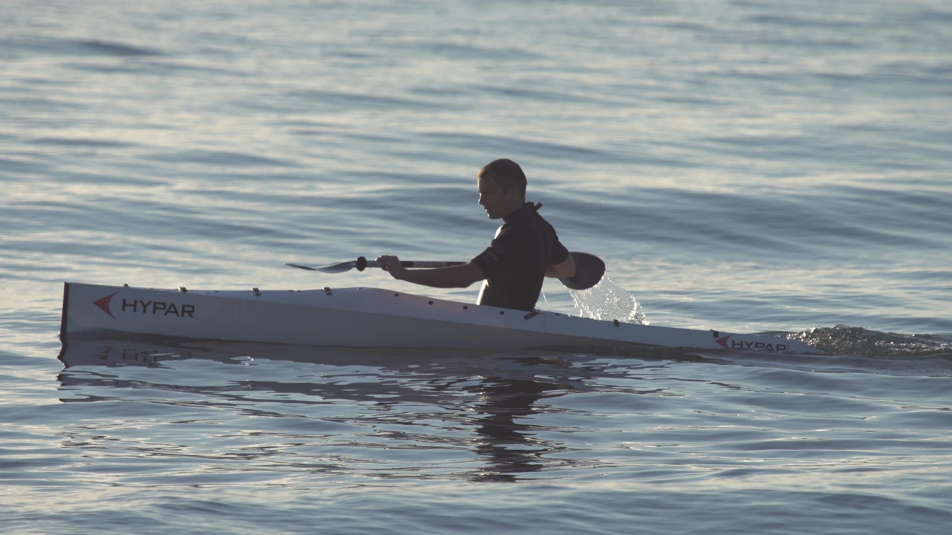 While the HYPAR's bow is like that of other kayaks, its wide flattened stern meets the surface horizontally