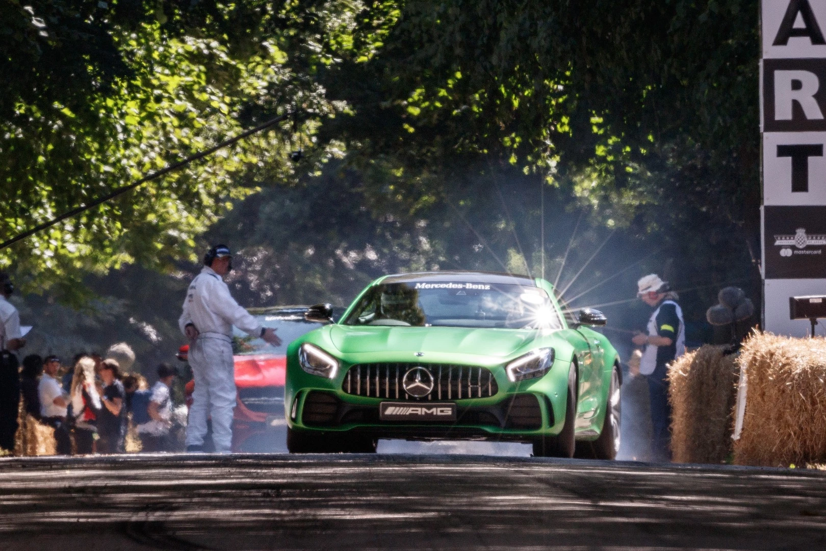 The AMG GT R gets sideways off the line at Goodwood