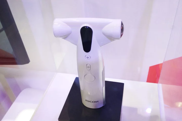 Ricoh's prototype 360-degree one shot panoramic camera on display at CES 2013