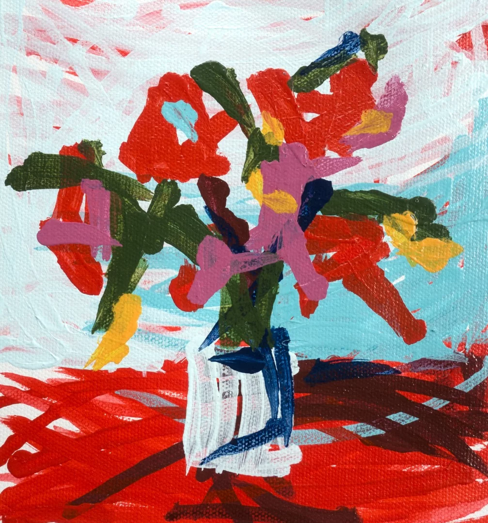 This floral still life painting was created with a robotic desktop arm programmed with Python