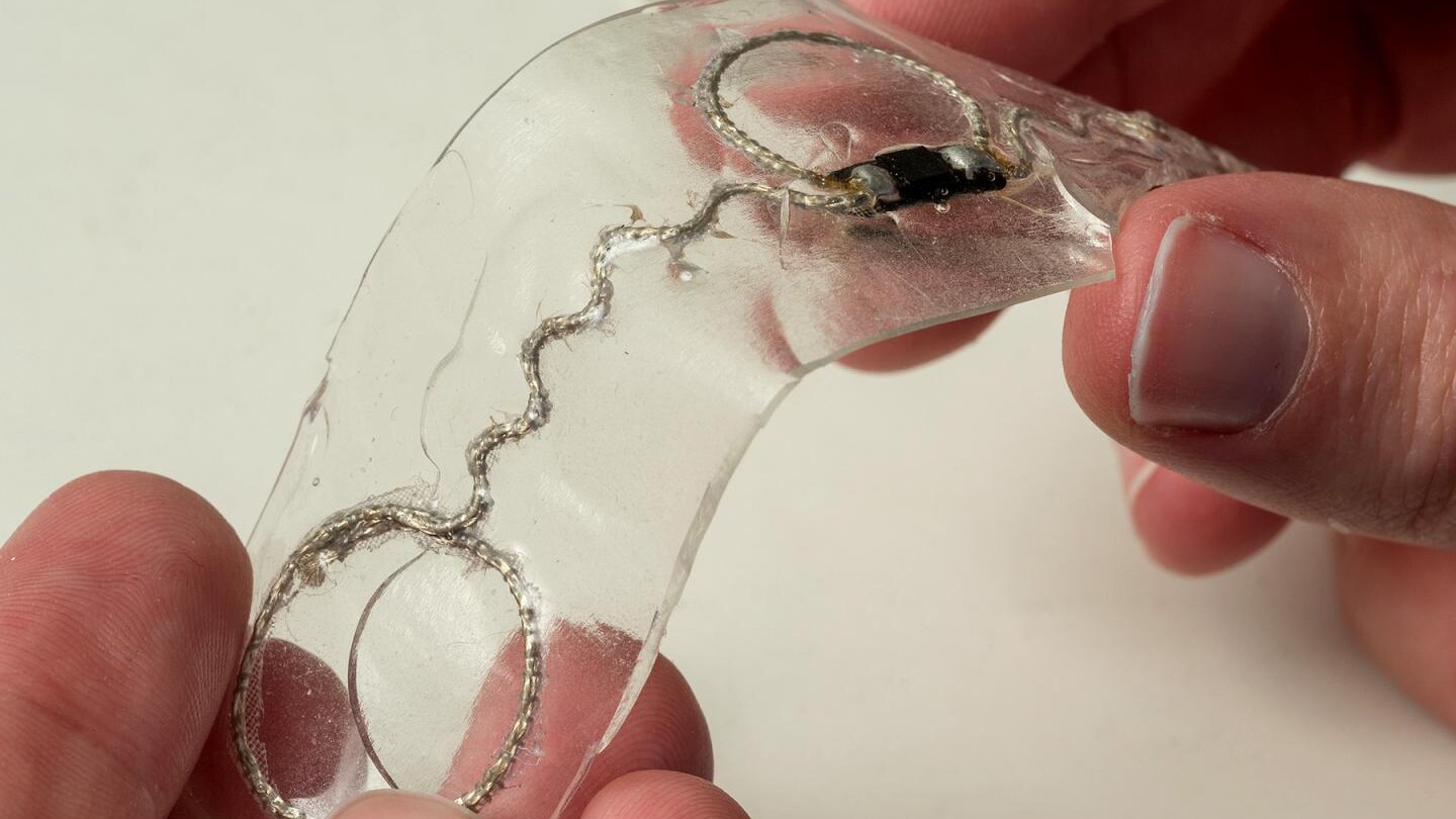 The researchers have used the embroidery technique to embedded an RFID chip in rubber – a part of a project undertaken in partnership with a tire manufacturer