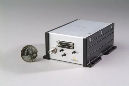 The GoldenEye 80 utilizes Athena’s GuideStar 111m miniaturized flight control and navigation system that weighs 0.5 lbs. and is about the same size as a cell phone.