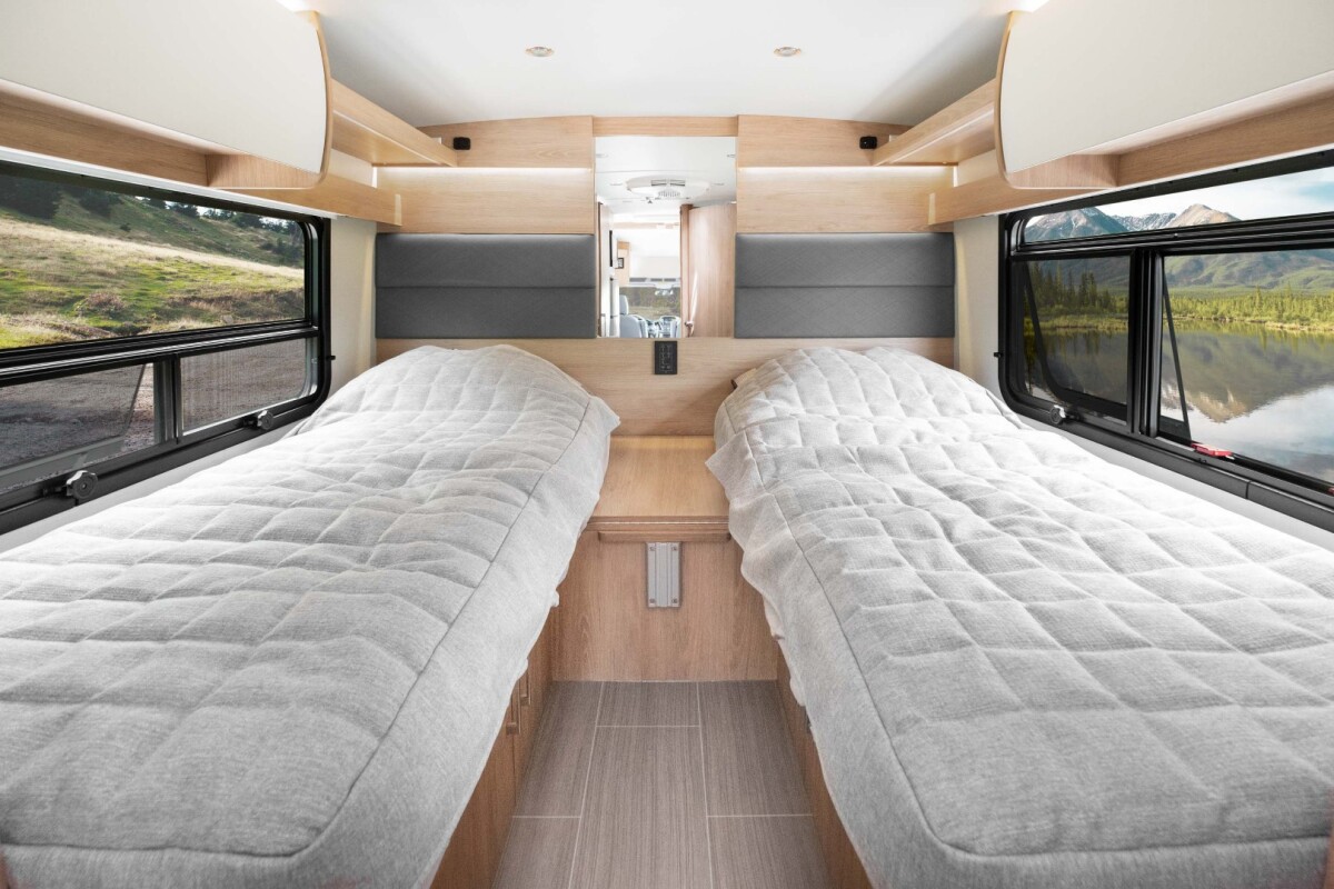 The Leisure Wonder RTB includes two single beds that can slide to create a two-person bed