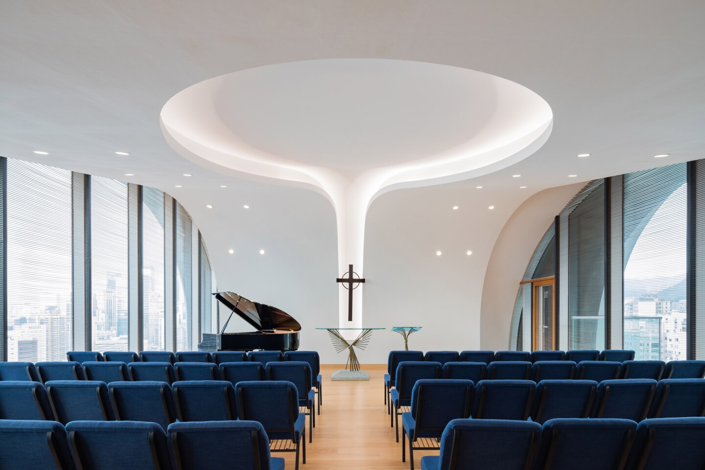 Wesleyan House Methodist International Church is topped by a "Sky Chapel" that offers views over Hong Kong