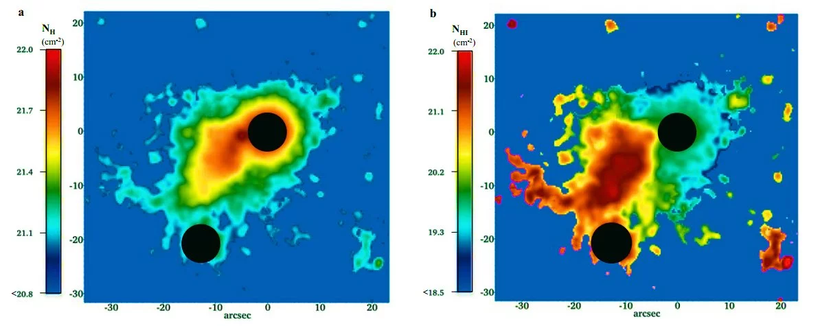 Results of an analysis for how much gas is required in the nebula to reproduce the observations; the left image assumes the nebula is completely ionized, while the right image assumes the nebula is not ionized (Photo: arXiv.org)