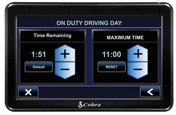 Hours of Service timers are available on screen