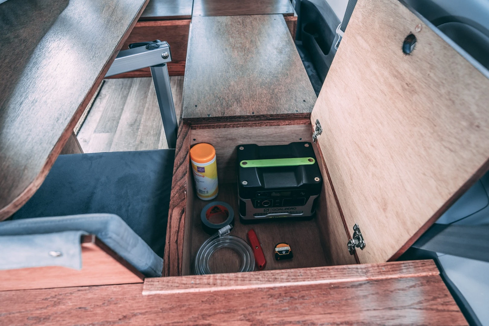 The passenger-side storage areas are designed to hold gear, clothes and supplies
