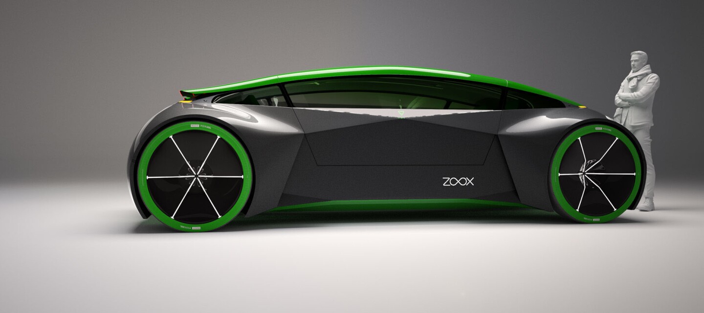 The Zoox uses a symmetrical design for bi-directional driving and lower development costs