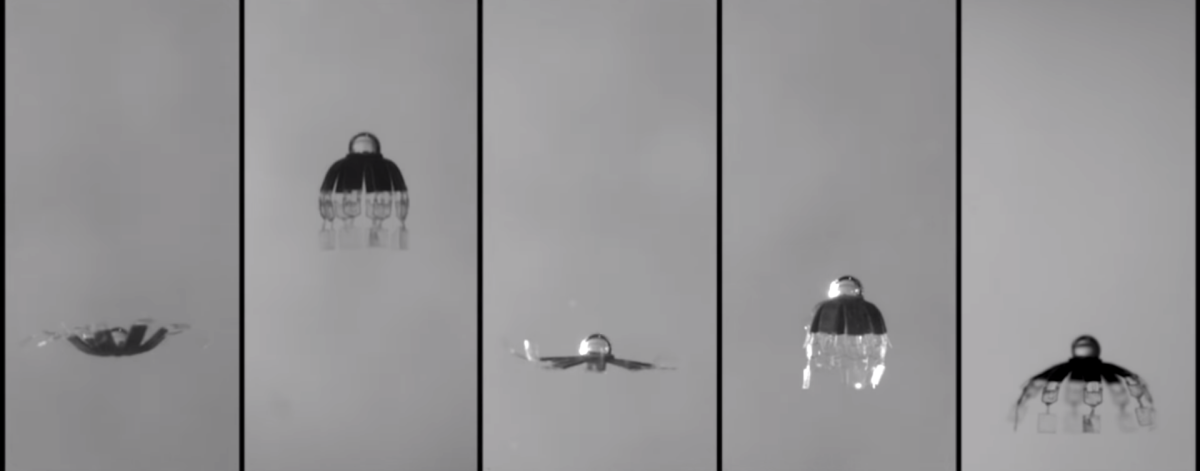 The five basic swimming modes for the jellyfishbot – from left to right: Biometric mode; Stronger contraction, Stronger recovery; Add extra glide phase and Small amplitude