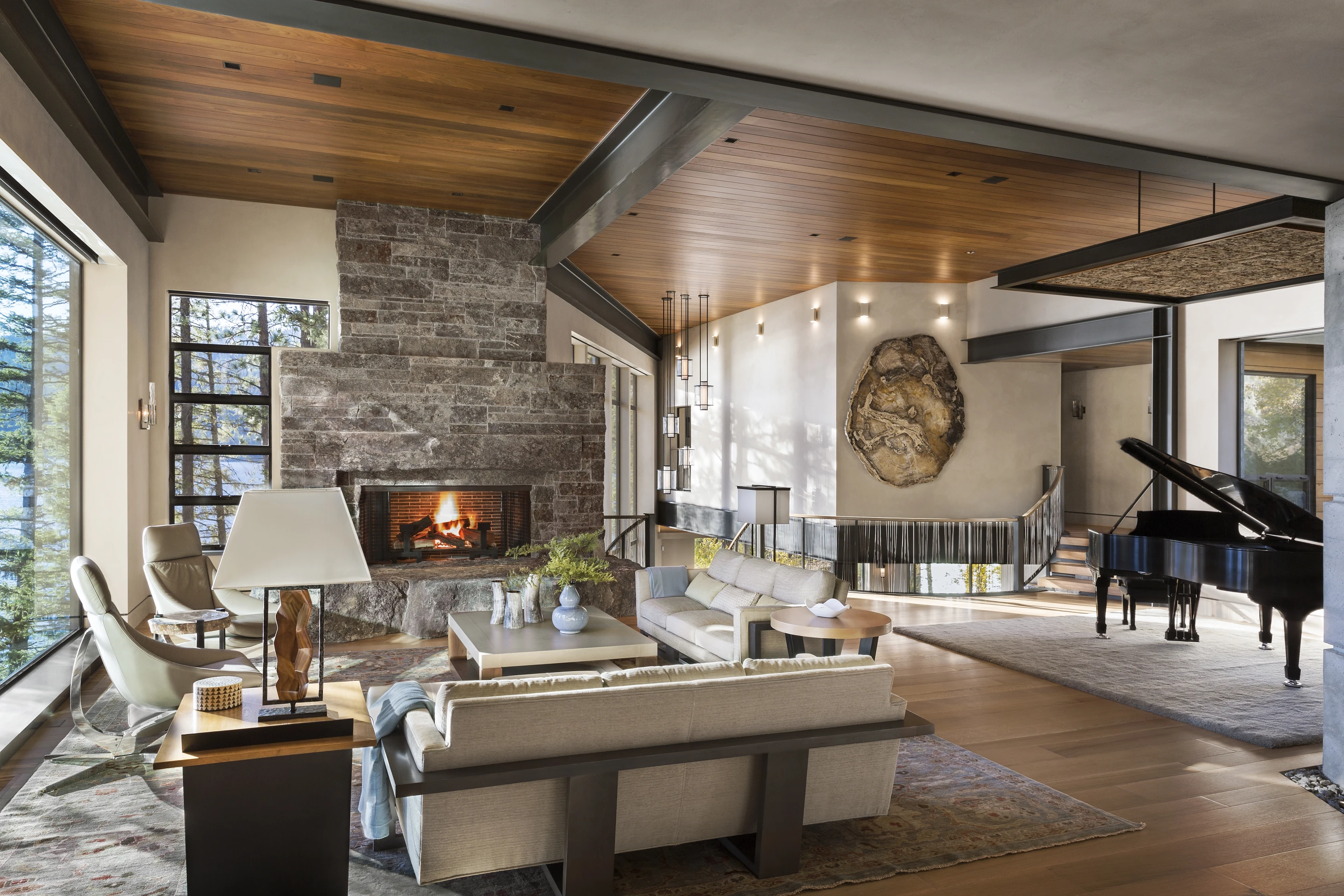 Granite fireplace inside the Cliff House
