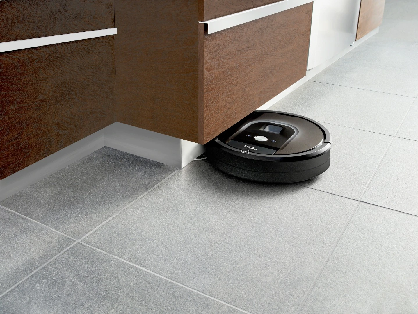 The Roomba 980 negotiating a low drawer