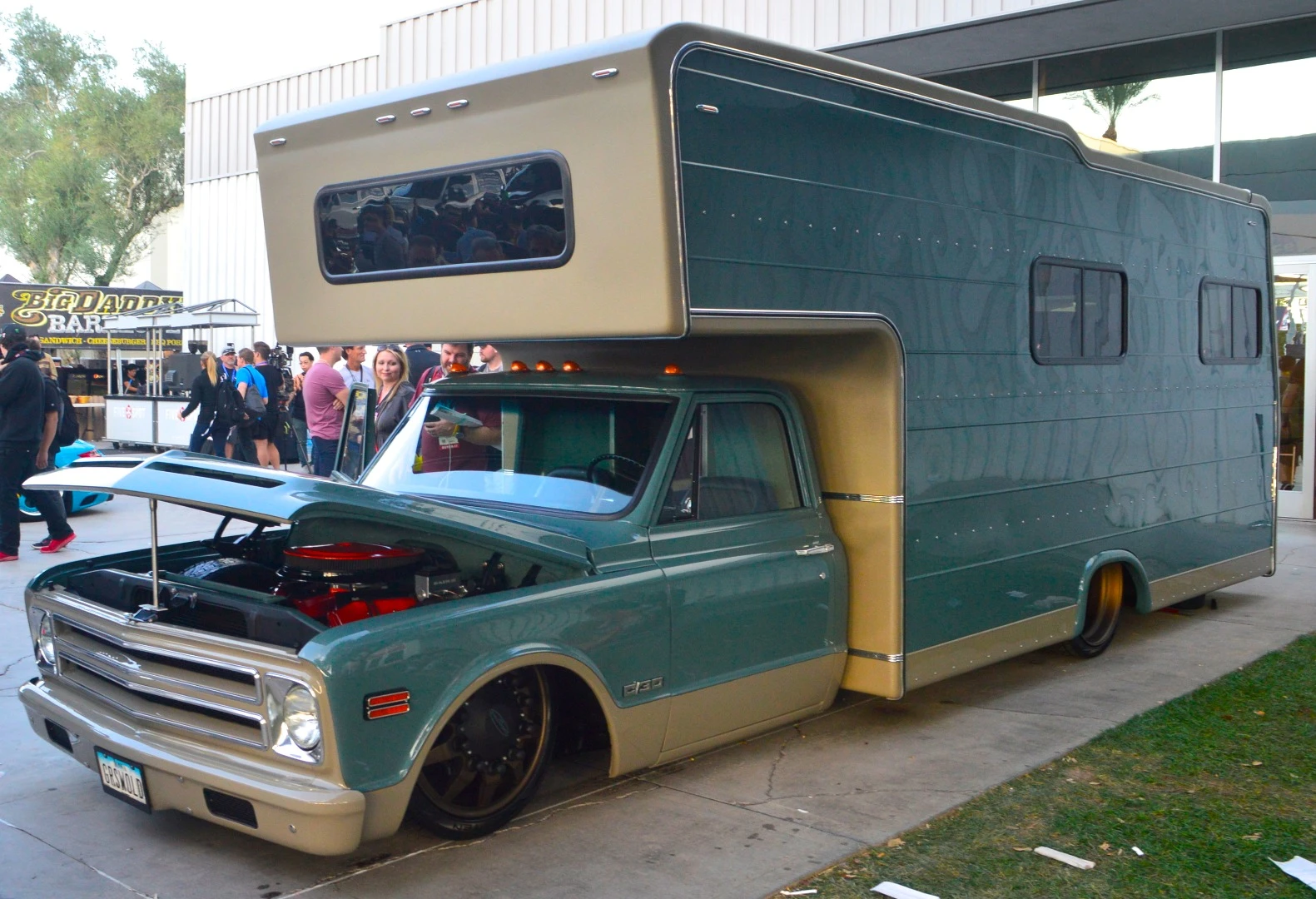 We wouldn't want to drive anywhere in an RV low-rider, but it does look pretty cool outside the SEMA entryway