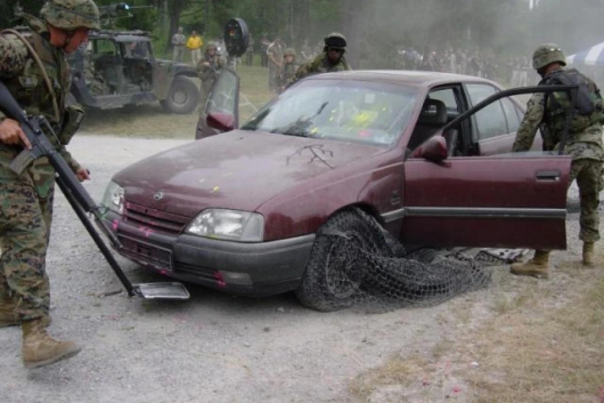QinetiQ's X-Net vehicle arrest system in use in a military drill.