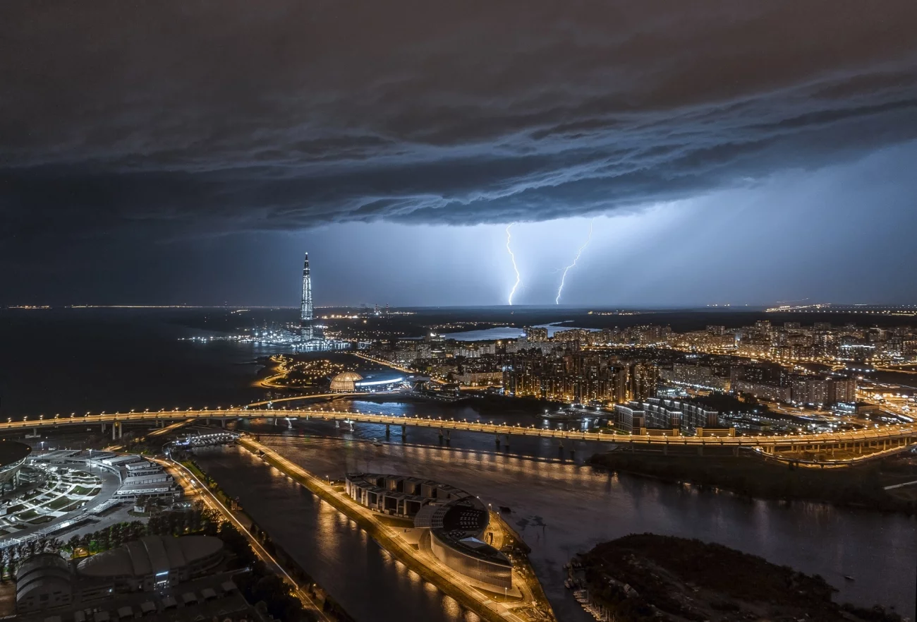 A Commended entry in the 2019 Drone Awards Urban category. Thunderstorm in St Petersburg
