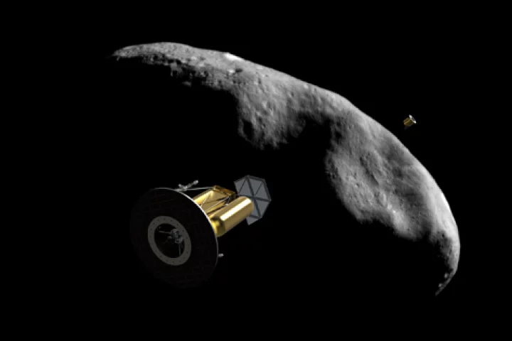 Artists impression of an Arkyd-200 series interceptor passing a candidate asteroid for mining