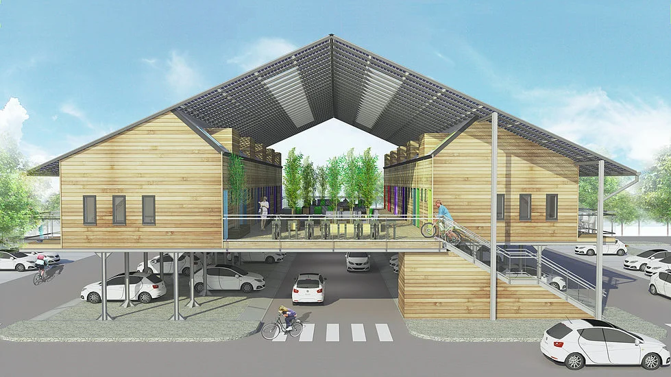 The ZED Pod (aka Parking New Home) is a small solar-powered home raised on stilts that would be installed in existing parking areas or garages