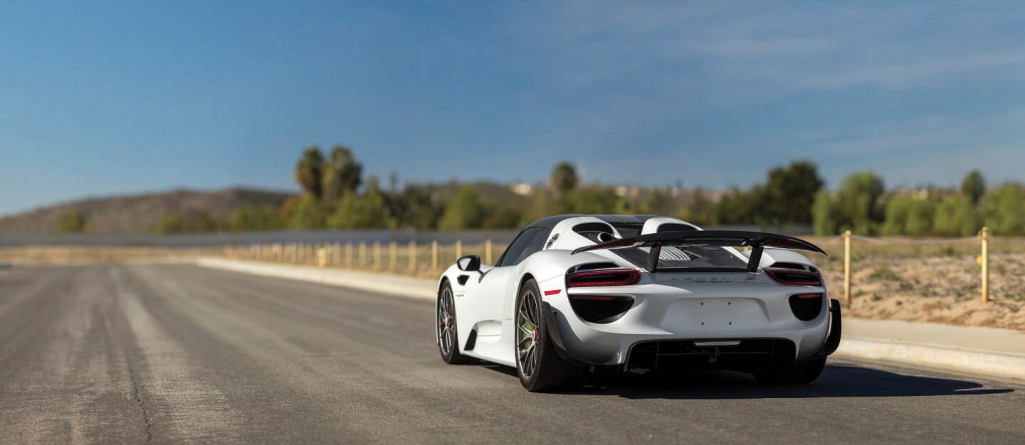 This 2015 Porsche 918 Spyder has an estimated price of $1,300,000 to $1,600,000