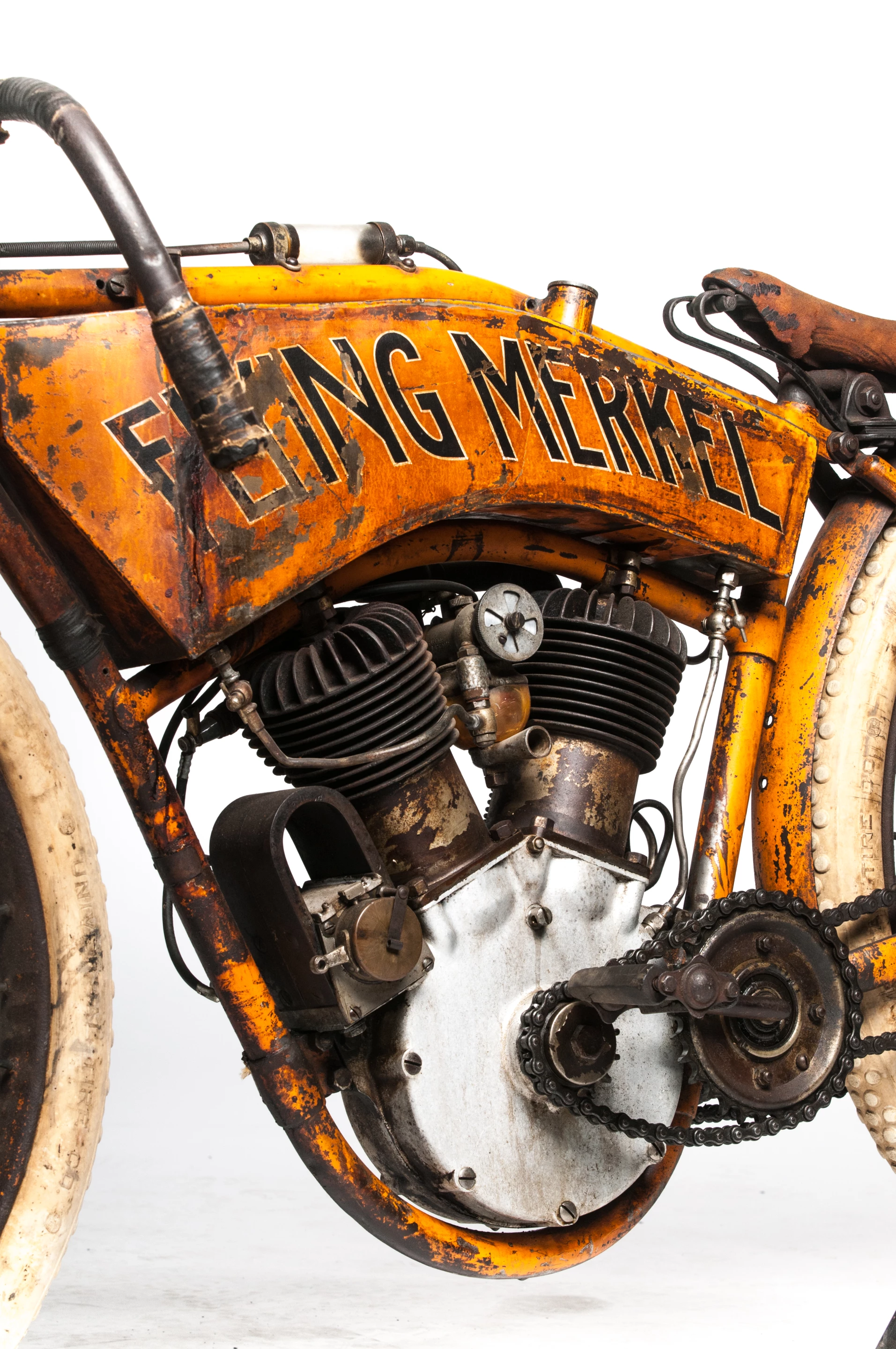 This 1911 Flying Merkel board track racer is in completely original condition, and is regarded as one of the central gems of the entire E.J. Cole collection. We covered the importance of board track racing to America's motorcycle heritage in the Cyclone article recently, and this big v-twin embodies that character.