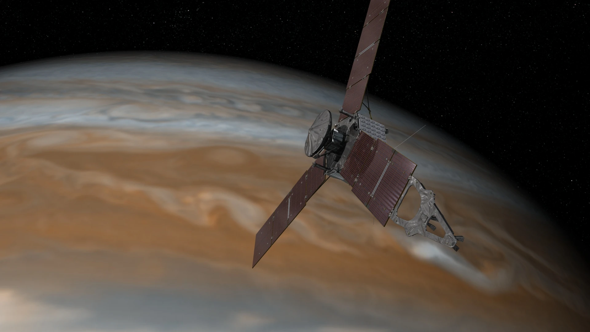 Artist's impression of Juno orbiting Jupiter