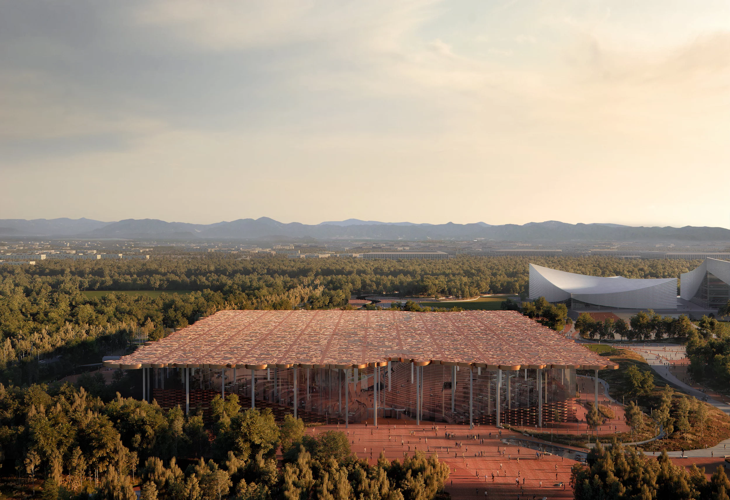 The Beijing Sub-Center Library's roof is designed to resemble a forest canopy, and will have integrated solar panels to reduce its power draw on the grid