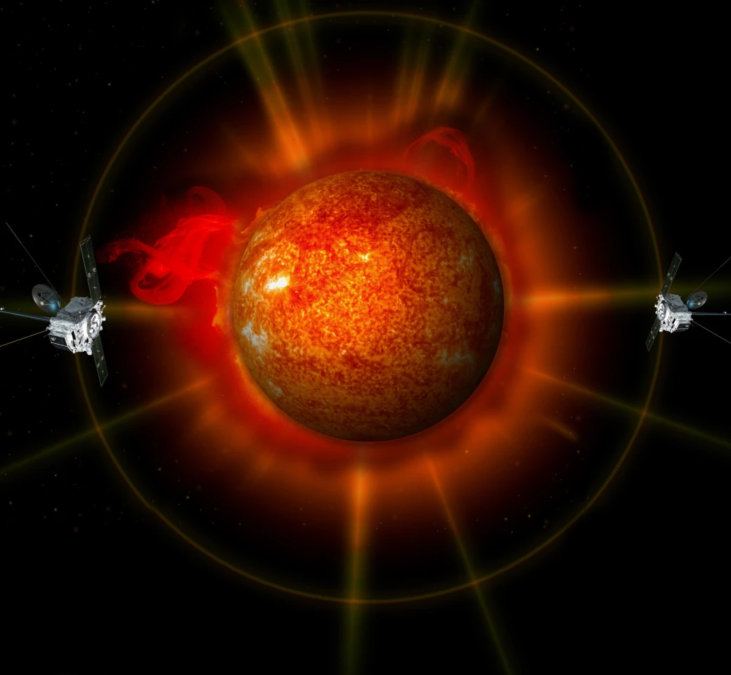 An artist's concept of STEREO surrounding the Sun (Image: NASA)