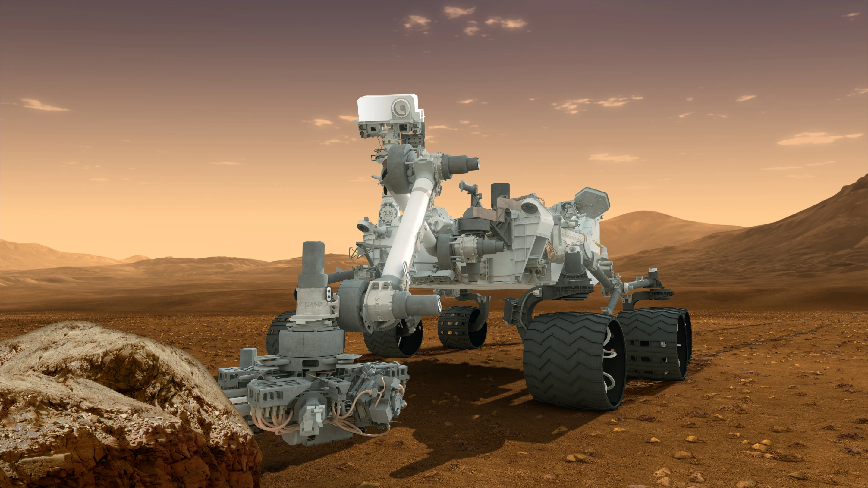 Artist's concept of Curiosity with arm extended (Image: NASA/JPL-Caltech)