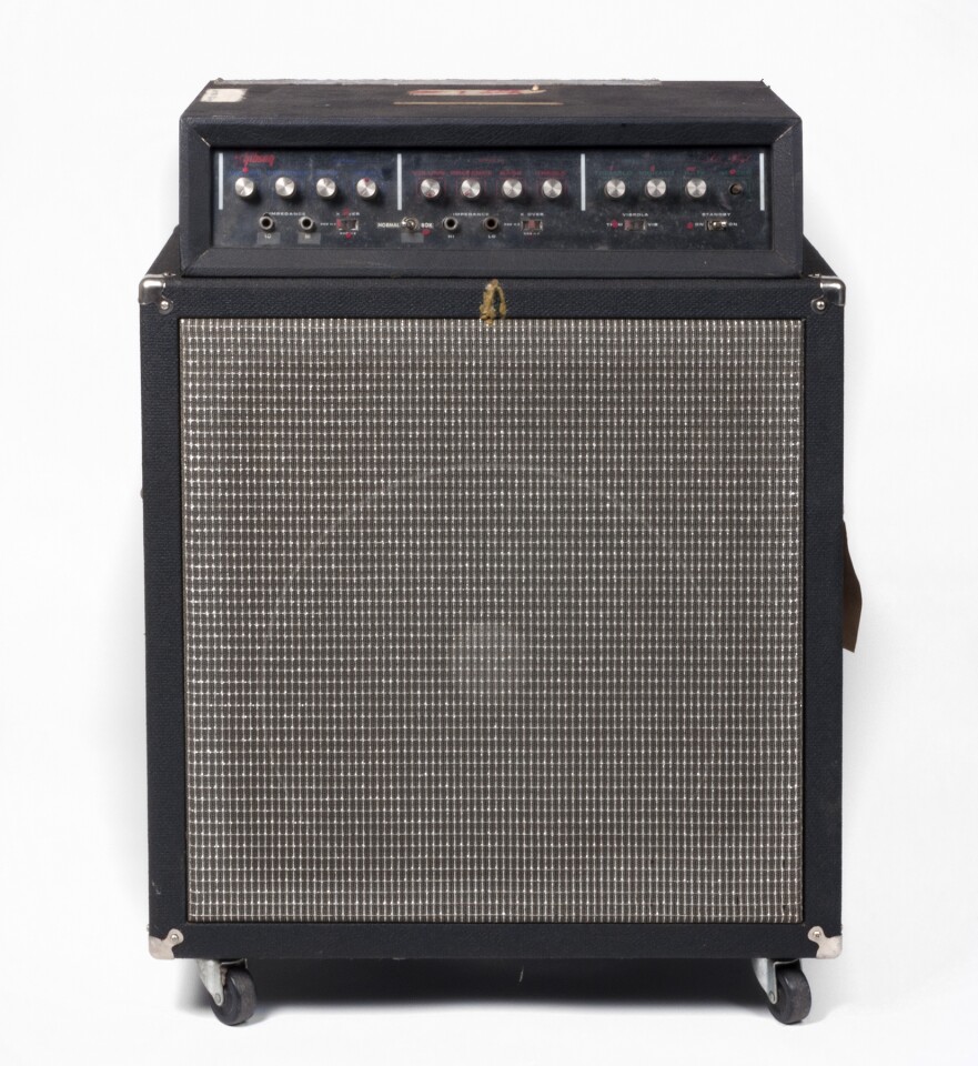 The Plexiglass panel of Les Paul's touring rig still has the guitarist's preferred settings marked in red nail polish