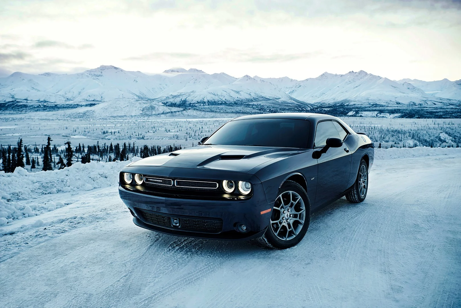 The new Dodge Challenger GT AWD sitting in the snow