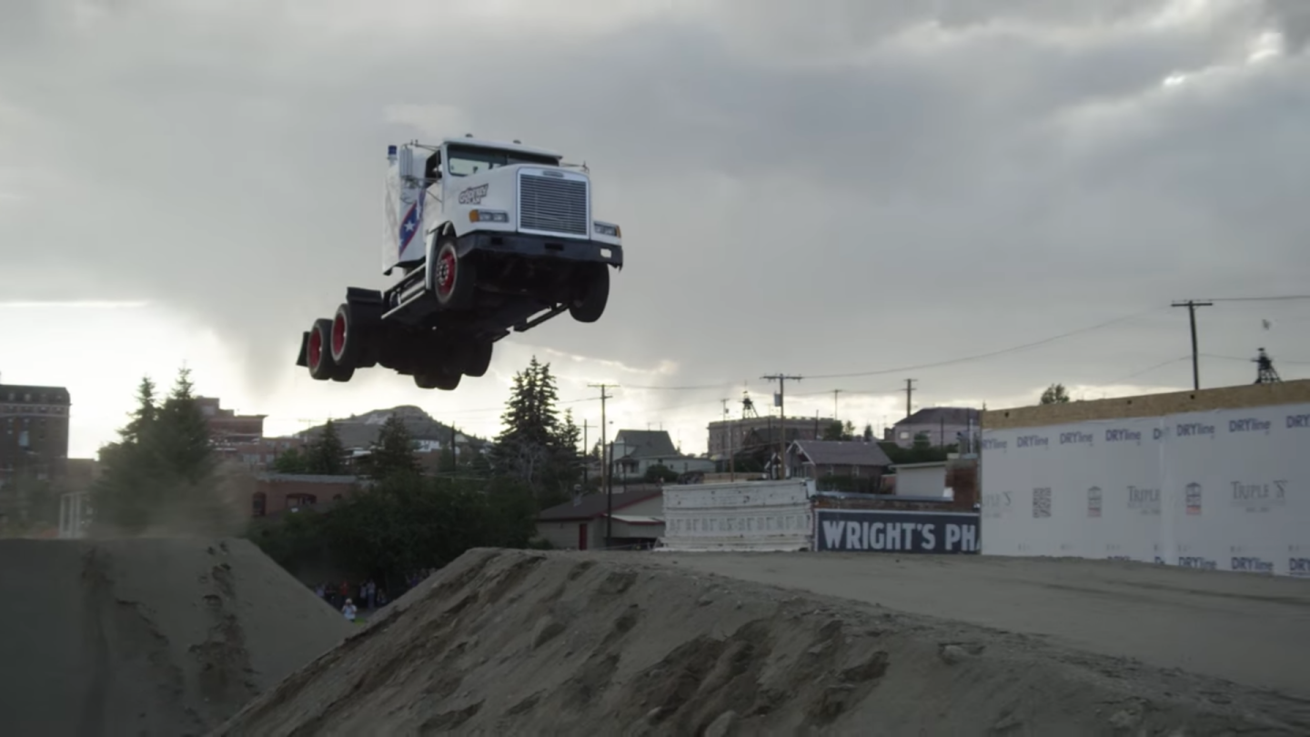 Tanner's dad gets into the action with a semi-trailer jump at Butte, Idaho