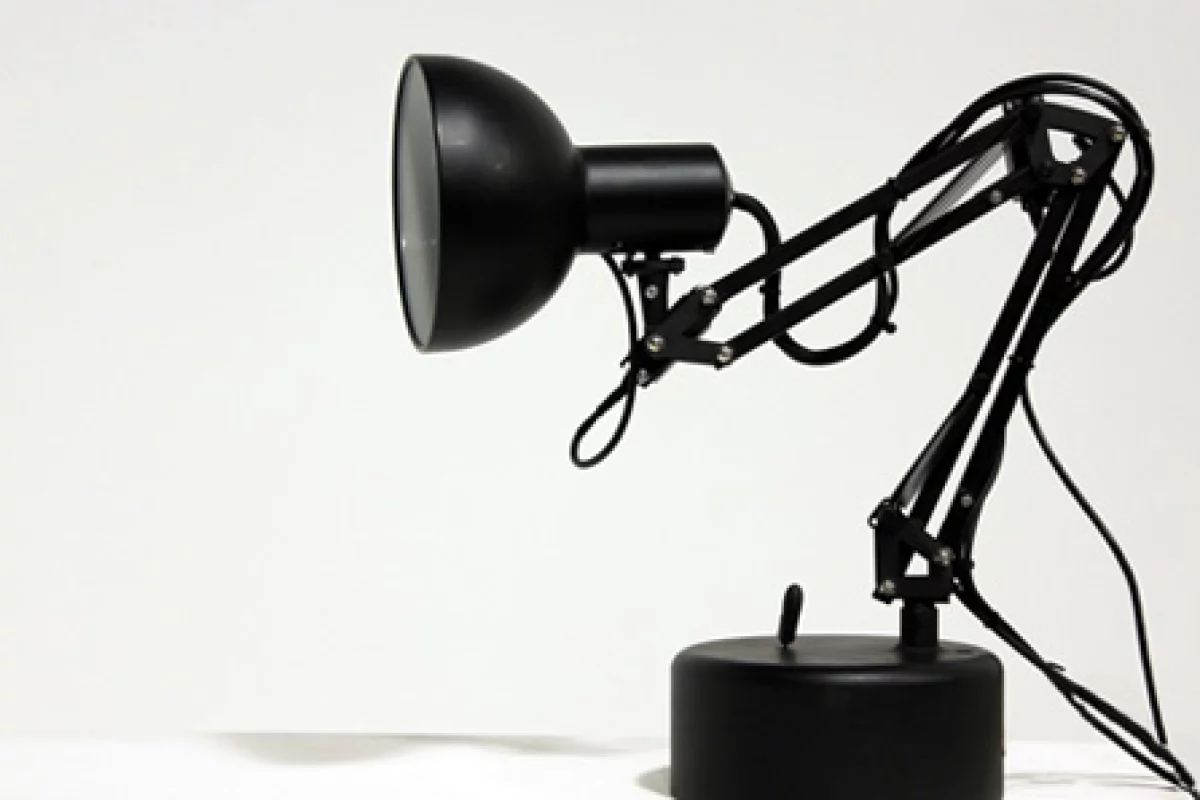 Pinokio, the robotic desk lamp, searches for faces to track once it's been turned on
