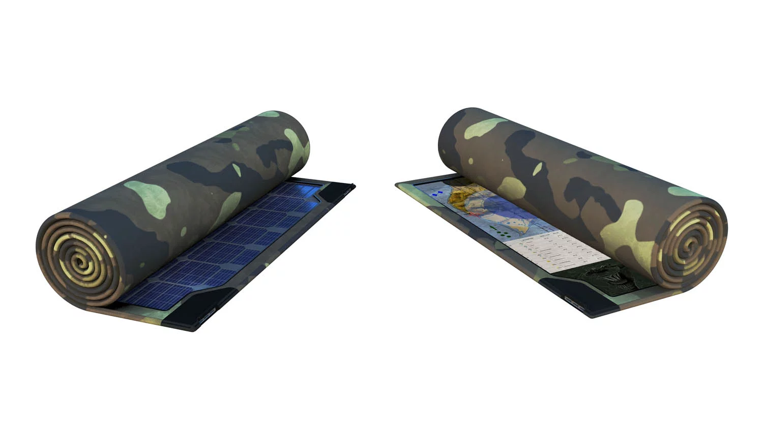 Roll mats withg solar panels and display screens
