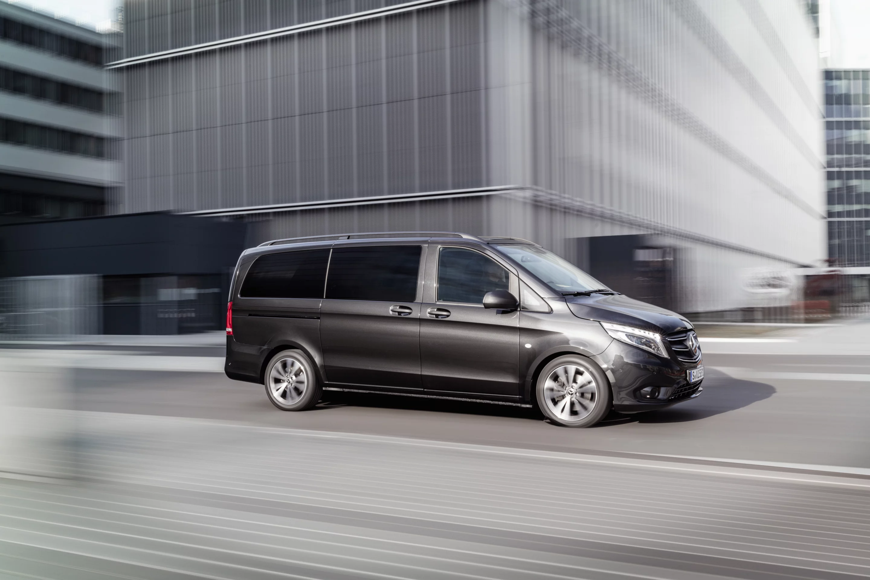 The Vito Tourer is the passenger-focused workhorse of the Vito lineup, whether equipped with a gas engine (as shown) or the new electric powertrain