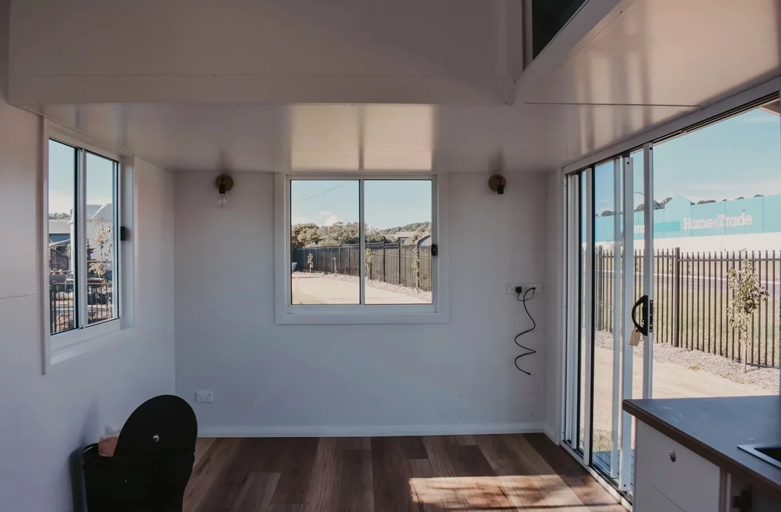 The Joely's living room has space for a sofa and a TV, as well as an optional fireplace