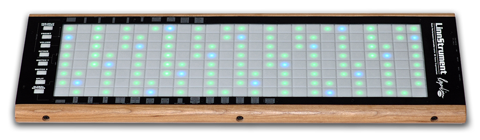 Linnstrument - 200 key cells with 3-D expression control. Each key is slightly raised for tactile sense, but you can freely slide between them