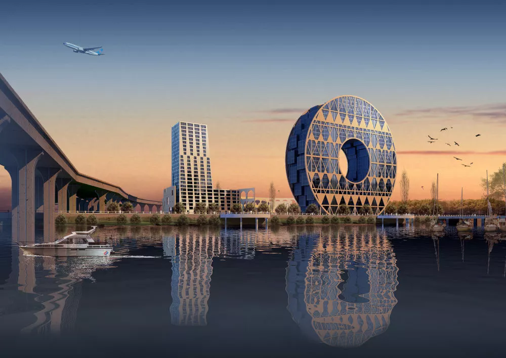 Artist's rendering of the GDPE project on the Guangzhou skyline