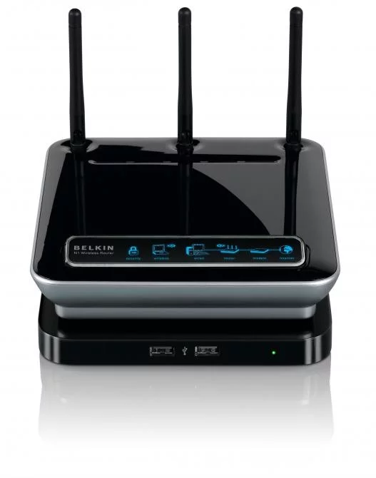 The Belkin Network USB Hub stacked with N1 Wireless Router
