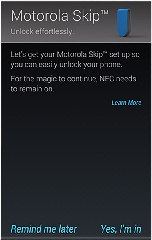 This is the NFC pairing page for the Moto Skip, according to Motorola's support documentation