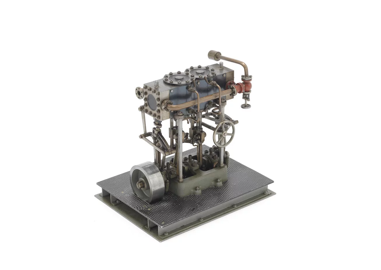 A model twin cylinder five pillar reversing launch engine, built by S. Korm