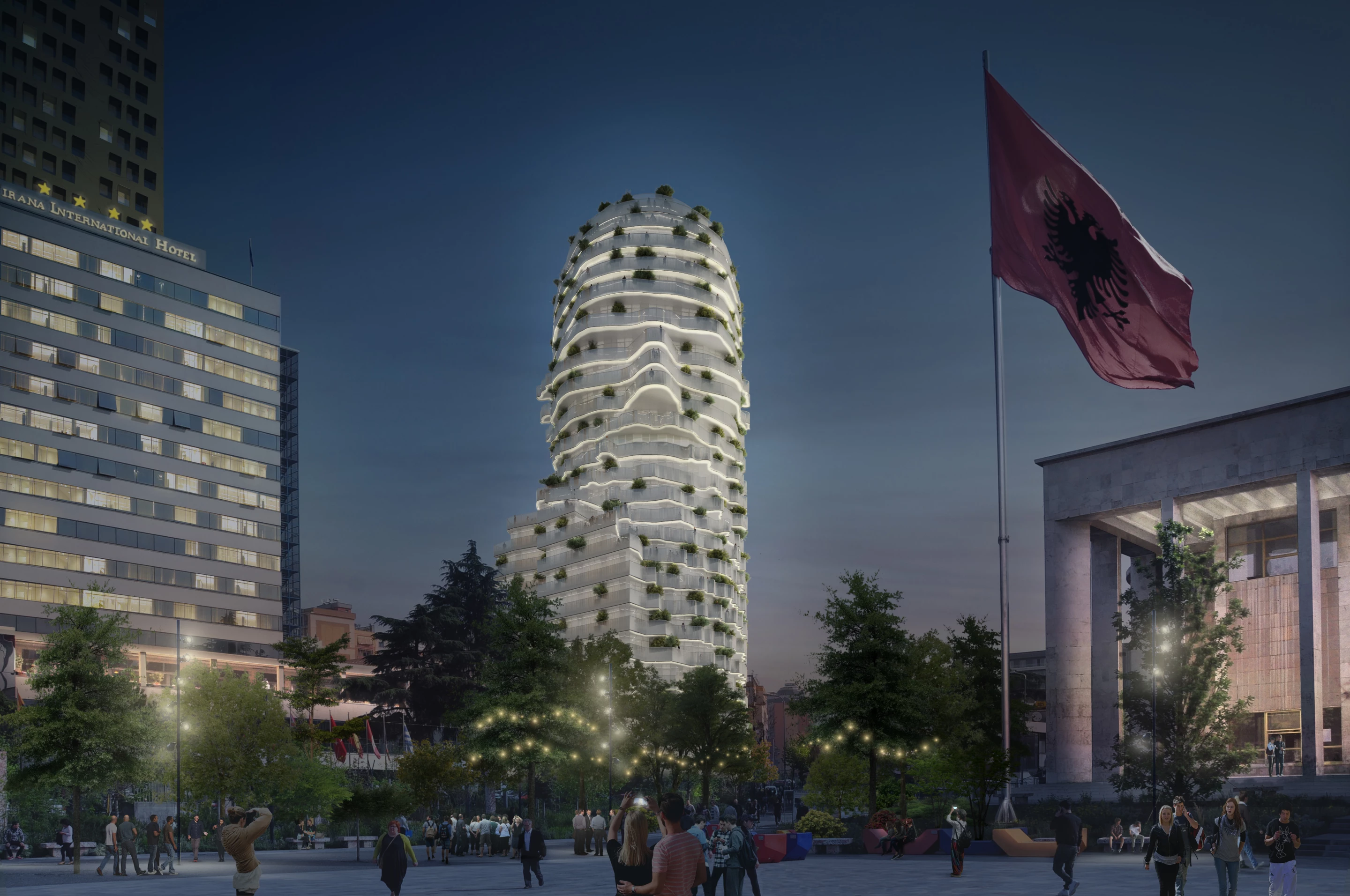 Tirana's Rock will reach a height of 85 m (278 ft) and will feature significant greenery on its facade